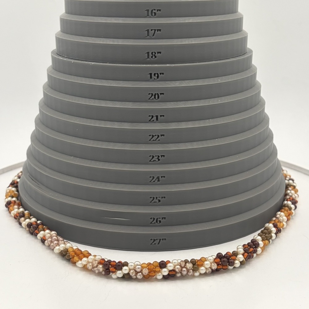 Endless Seed Bead Woven Spiral Rope Necklace Faux Pearl Amber Fall Colors - Picture 7 of 7